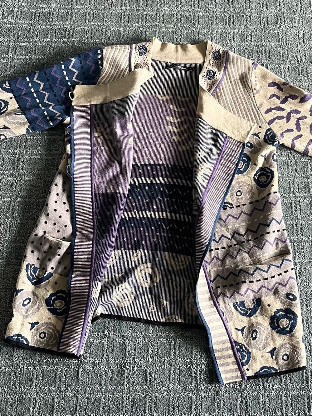 Gudrun Sjoden Cream, Blue & Purple Patchwork Knit Jacket - Picture 3 of 5